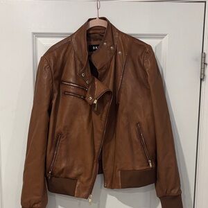 DKNY Women’s Tan Leather Bomber Jacket